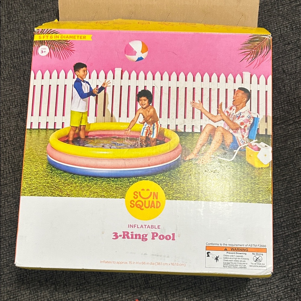 Inflatable 3-Ring Pool - Vibrant Multicolor